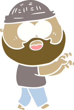 Düz renkli çizgi film sakallı adam bir insan tarafından çizilmiş.