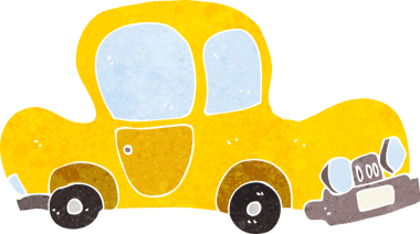 Bir insan tarafından çizilmiş çizgi film arabası.