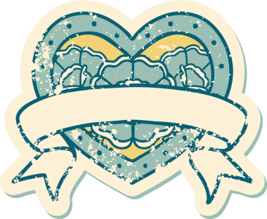 Bir insanın çizdiği çiçekli kalp ve pankartın sembolik dövmeli resmi.