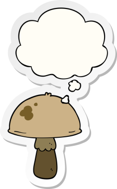 Düşünce baloncuklu mantar insan tarafından çizilmiş bir çıkartma.