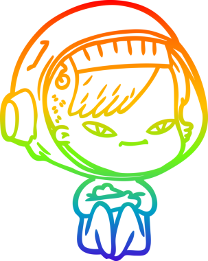 Gökkuşağı gradyan çizgi çizimi bir insan tarafından çizilmiş astronot bir kadın.