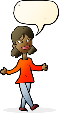 Bir insan tarafından çizilen konuşma baloncuğuyla ilgili endişesi olmayan çizgi film kadını.