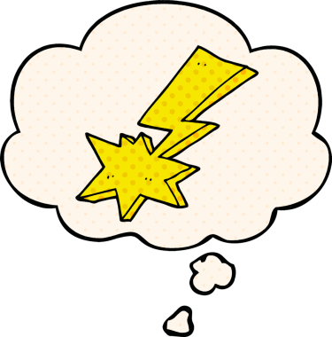 Çizgi roman tarzında bir insan tarafından çizilmiş düşünce baloncuklu çizgi film yıldırımı.