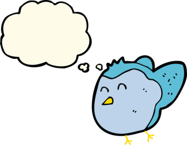 Bir insan tarafından çizilmiş düşünce baloncuklu çizgi film kuşu.