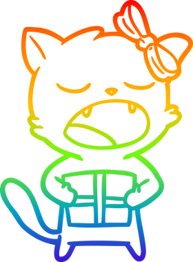 Gökkuşağı gradyan çizgi çizimi bir insan tarafından çizilmiş bir çizgi film kedisi