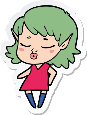 Bir insan tarafından çizilmiş güzel bir elf kızının çıkartması.