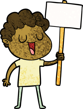 Bir insan tarafından çizilmiş siyah tabelalı gülen adam.