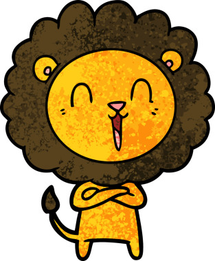 Bir insan tarafından çizilmiş gülen aslan çizgi filmi.