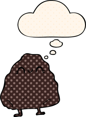 Çizgi roman tarzında bir insan tarafından çizilmiş düşünce baloncuklu çizgi film rock 'ı.