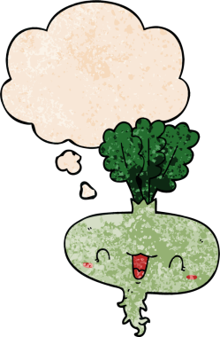 Bir insan tarafından çizilmiş grunge desenli düşünce baloncuklu şalgam.