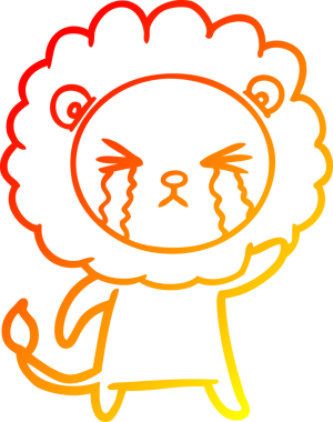 Bir insan tarafından çizilmiş, ağlayan bir aslanın çizgi çizimi.