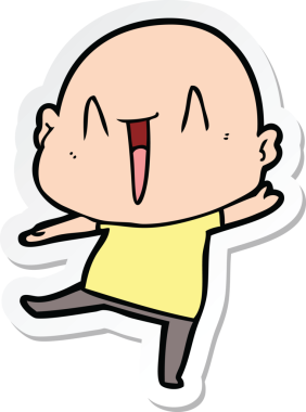 Bir insan tarafından çizilmiş mutlu, kel bir adamın çıkartması.