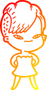 Hipster saç kesimi bir insan tarafından çizilmiş güzel bir çizgi film kızı çizimi.