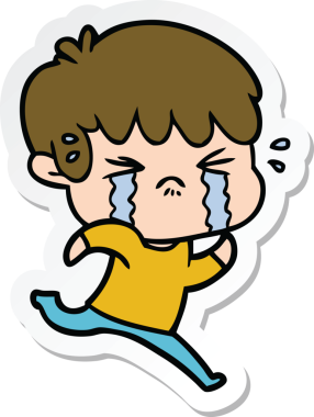 Bir insan tarafından çizilmiş ağlayan bir çizgi film çocuğunun çıkartması.