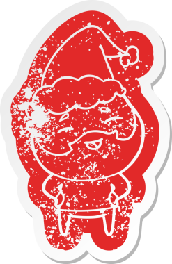 Mutlu sakallı, Noel Baba şapkası takan, bir insan tarafından çizilmiş, garip bir karikatür.