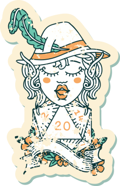 Retro Dövme Tarzı Elf Ozanı Bir insan tarafından çizilmiş doğal yirmi zar atışıyla