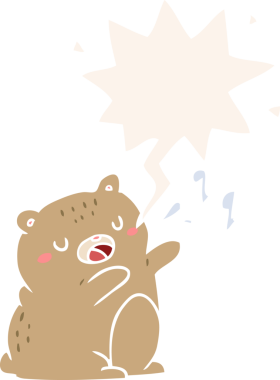 Çizgi film ayısı, bir insan tarafından çizilmiş eski tarz bir şarkı söylüyor.