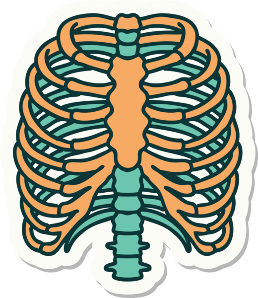 Bir insan tarafından çizilmiş geleneksel bir göğüs kafesi stili dövme çıkartması.