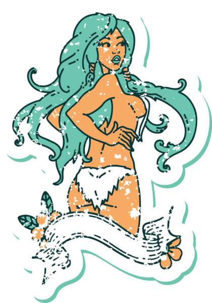 Geleneksel stil dövmeli stresli bir Viking kızı afişi bir insan tarafından çizilmiş.