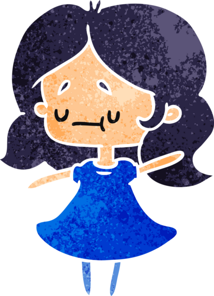 Bir insan tarafından çizilmiş sevimli bir kawai kızının eski çizgi film çizimi.