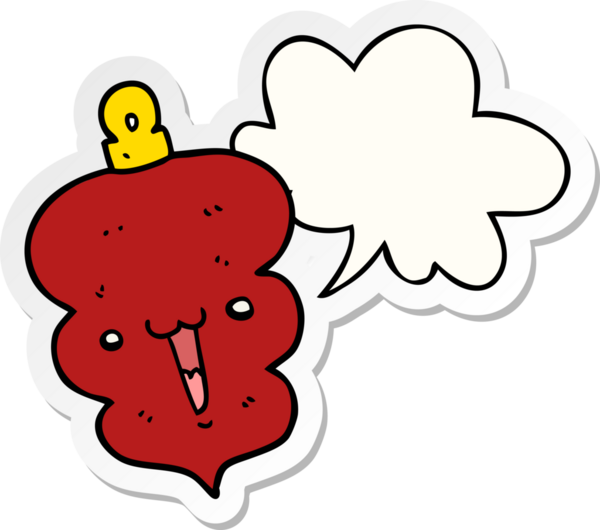 Bir insan tarafından çizilmiş konuşma balonu çıkartması ile süslü bir karikatür Noel süsü.