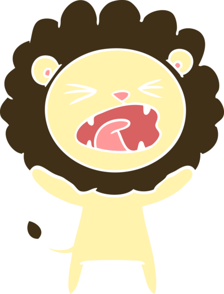 Bir insan tarafından çizilmiş düz renkli çizgi film aslanı