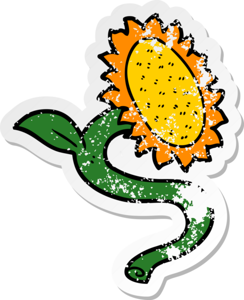 Bir insan tarafından çizilmiş karikatür ayçiçeğinin sıkıntılı çıkartması