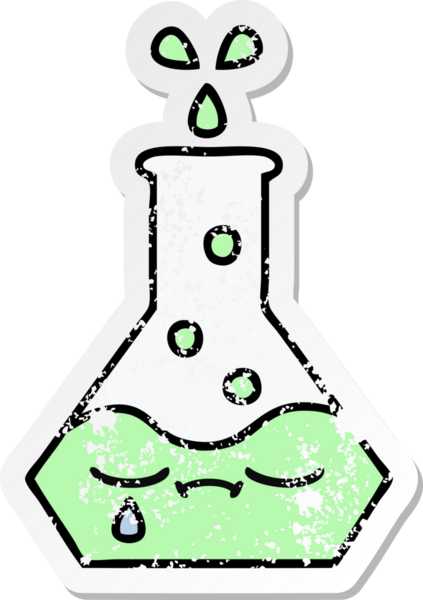 Bir insan tarafından çizilmiş sevimli bir bilim şişesinin sıkıntılı çıkartması.