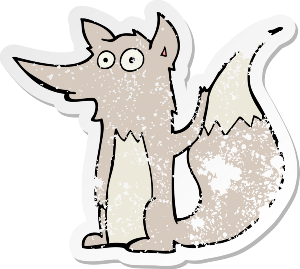 Bir insan tarafından çizilmiş bir kurt çizgi film çıkartması.