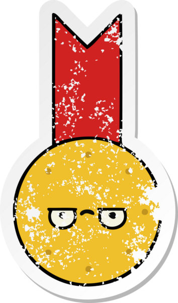 Bir insan tarafından çizilmiş şirin bir altın madalyanın sıkıntılı çıkartması.