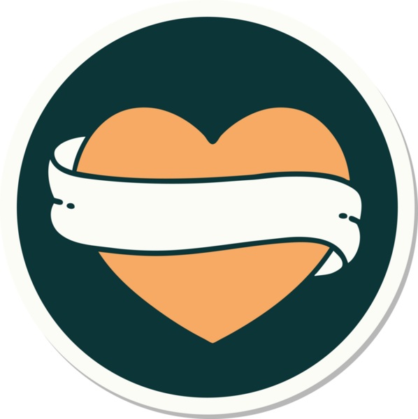 Bir insan tarafından çizilmiş geleneksel bir kalp ve bayrak stili dövme çıkartması.