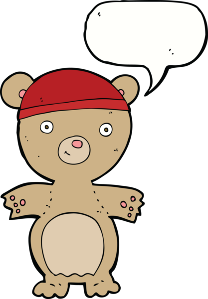 Bir insan tarafından çizilmiş konuşma balonlu oyuncak ayı.