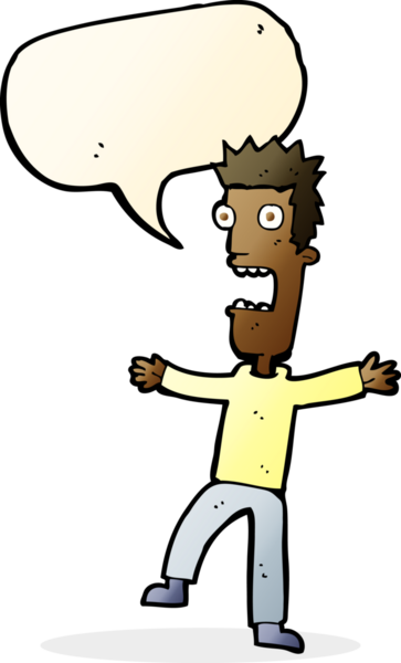 Bir insan tarafından çizilmiş, konuşma balonuyla dehşete düşmüş bir adam.