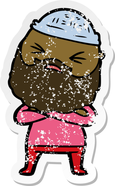 Bir insan tarafından çizilmiş sakallı bir çizgi film karakterinin sıkıntılı çıkartması.