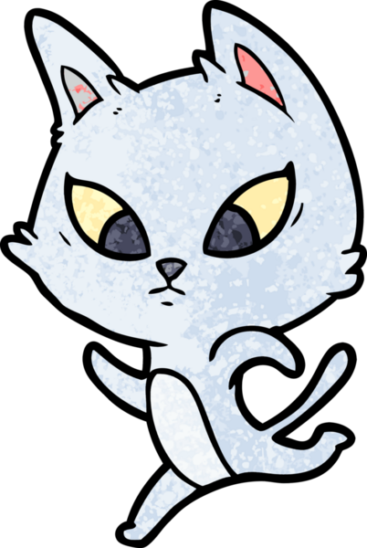 Bir insan tarafından çizilmiş kafası karışmış çizgi film kedisi.