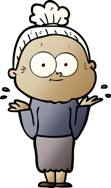 Bir insan tarafından çizilmiş mutlu yaşlı kadın çizgi filmi.