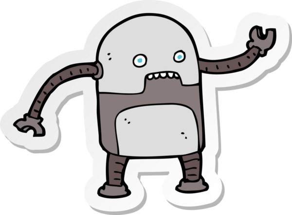 Bir insan tarafından çizilmiş komik çizgi film robotunun çıkartması.