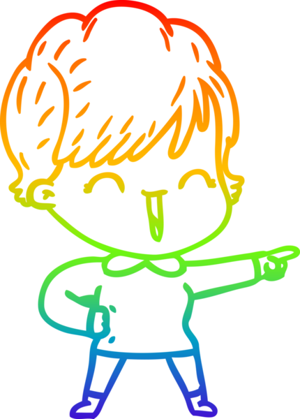 Gökkuşağı gradyan çizgi çizimi bir insan tarafından çizilmiş gülen bir kadın.