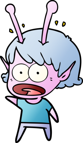 Karikatür, bir insan tarafından çizilen uzaylı kızı şok etti.