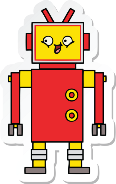 Bir insan tarafından çizilmiş şirin çizgi film robotunun çıkartması.
