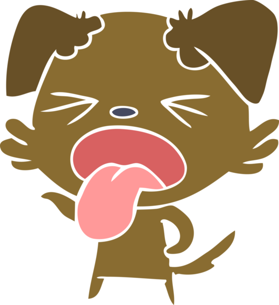 Düz renkli çizgi film. Bir insan tarafından çizilmiş iğrenç bir köpek.