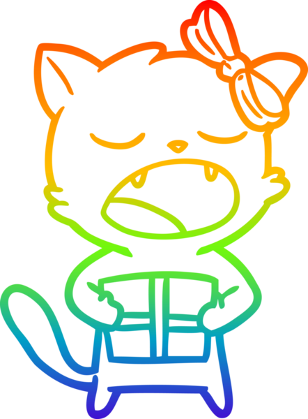 Gökkuşağı gradyan çizgi çizimi bir insan tarafından çizilmiş bir çizgi film kedisi