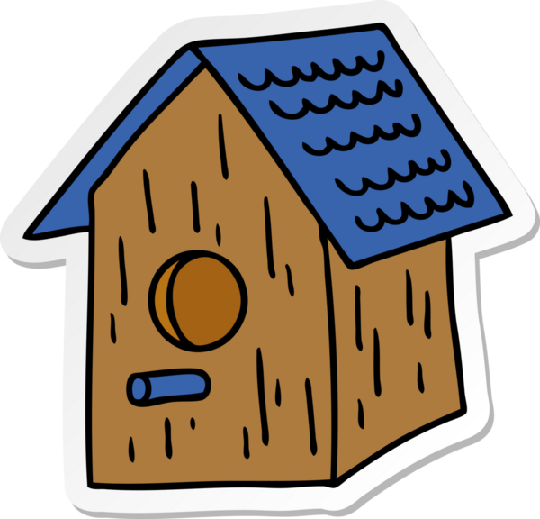 Bir insan tarafından çizilmiş ahşap bir kuş evinin el çizimi karikatürü.