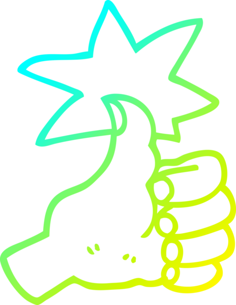 Bir çizgi filmin soğuk gradyan çizimi bir insan tarafından çizilmiş başparmak işareti