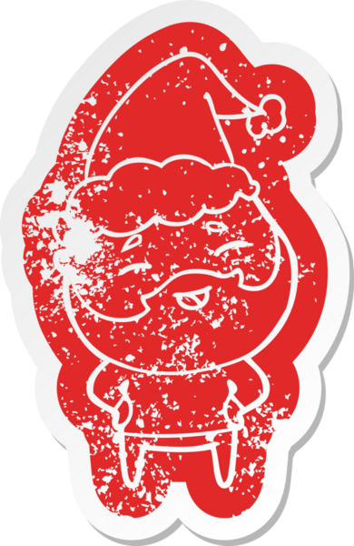 Mutlu sakallı, Noel Baba şapkası takan, bir insan tarafından çizilmiş, garip bir karikatür.