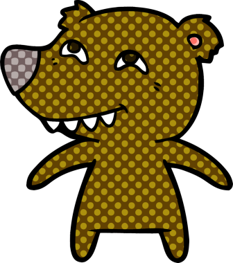 Bir insan tarafından çizilmiş dişleri gösteren çizgi film ayısı.