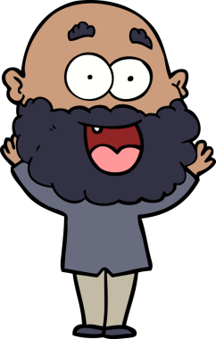 Bir insan tarafından çizilmiş sakallı çılgın, mutlu bir adam.