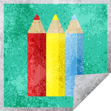 bir insan tarafından çizilmiş renkli kalemler grafik vektör illüstrasyon kare etiketi