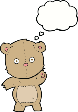 Bir insan tarafından çizilmiş düşünce balonlu oyuncak ayı.