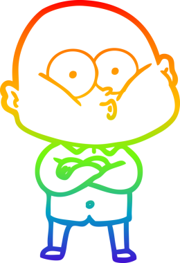 Gökkuşağı gradyan çizgi çizimi bir insan tarafından çizilmiş kel bir adamın çizimi